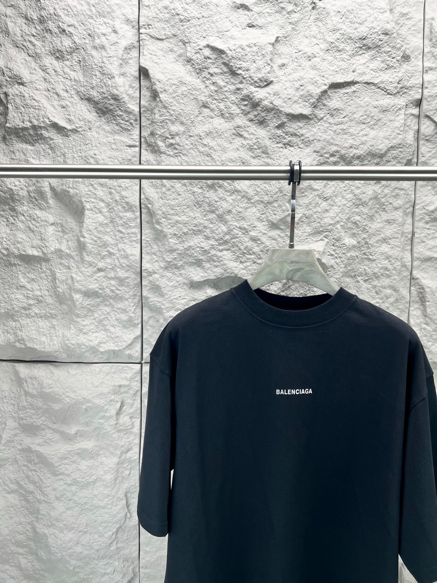 Balenciaga short-sleeve T-shirt in dark navy, small BALENCIAGA logo at chest