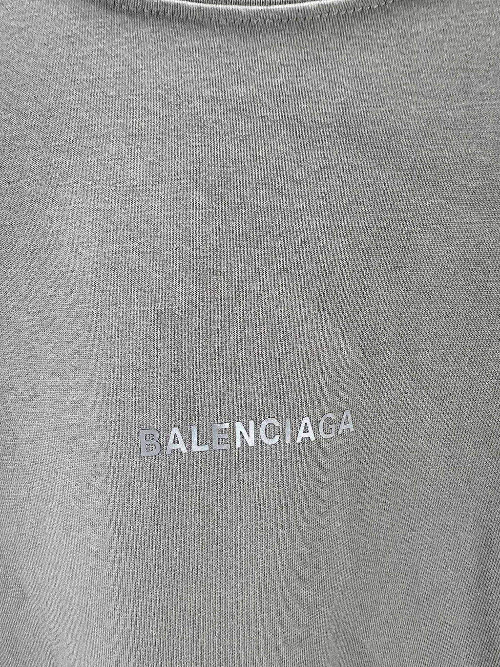 BALENCIAGA logo on light gray knit crewneck T-shirt chest