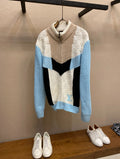 Louis Vuitton long-sleeve knit sweater with cream, black, and light-blue color blocks