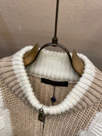 Louis Vuitton knit sweater neckline with ribbed collar and black top button