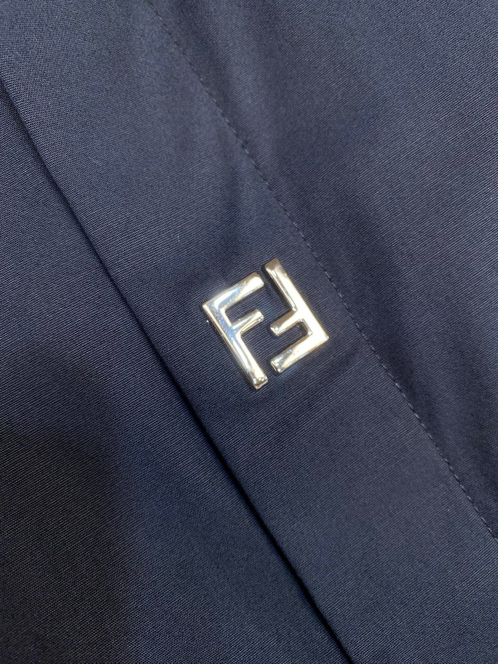 Fendi long-sleeve button-up shirt with metallic FENDI logo detail on chest panel