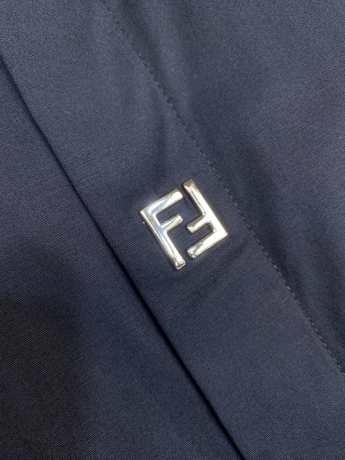 Fendi long-sleeve button-up shirt with metallic FENDI logo detail on chest panel