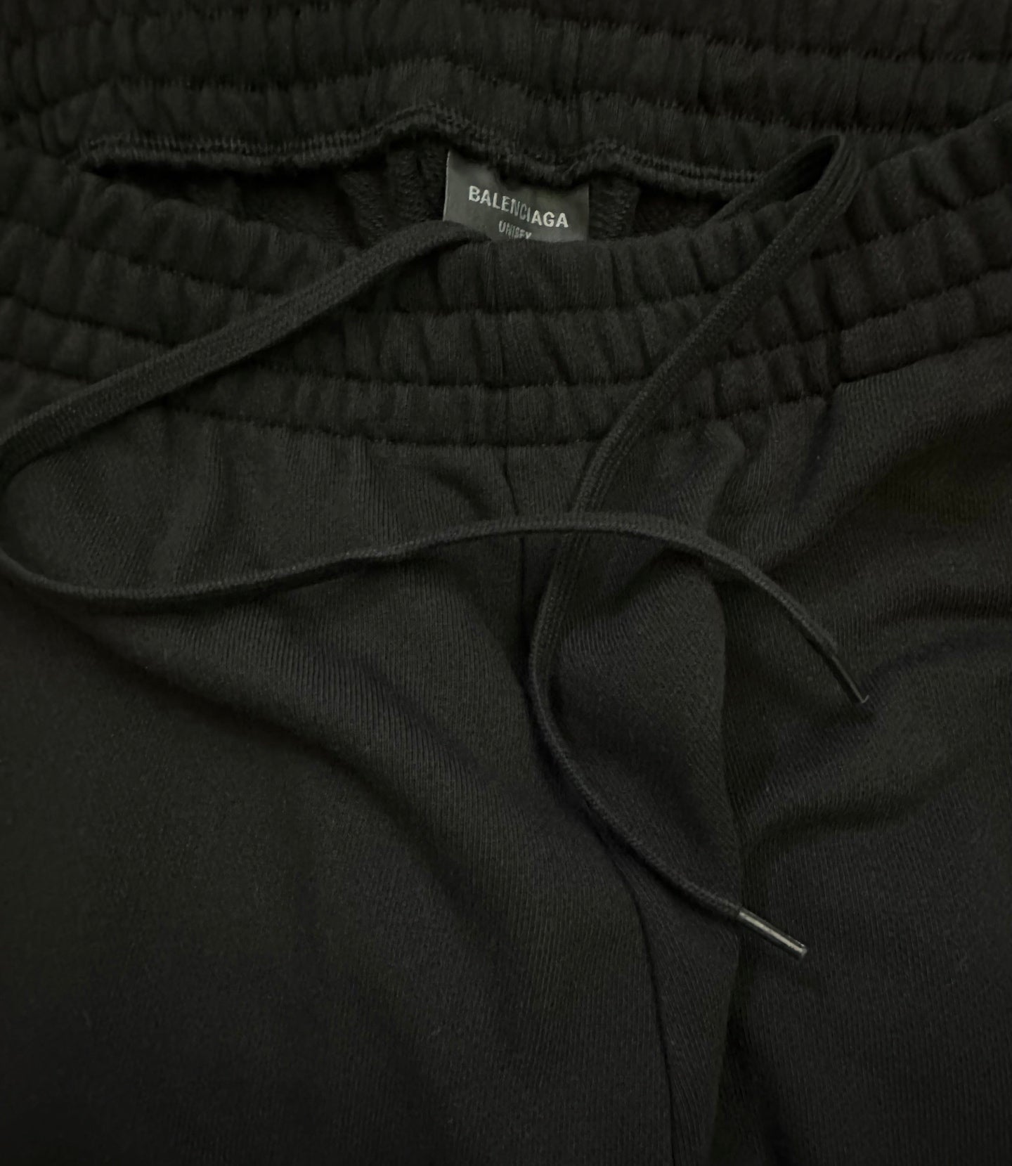 Black pants waistband with drawstring and Balenciaga label patch