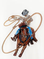 White Louis Vuitton T-shirt front with detailed multicolor cowboy-horse rope graphic
