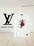 White Louis Vuitton short-sleeve T-shirt with colorful animal graphic on front