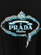Prada Milano black T-shirt back with white-and-blue crest and PRADA Milano logo