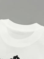 White T-shirt collar with visible stitching and relaxed neckline