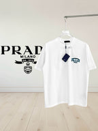 Prada short-sleeve T-shirt, white, small navy chest logo patch