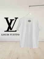 White short-sleeve T-shirt back with star and flower icon graphic