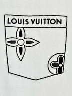 White T-shirt pocket logo graphic with Louis Vuitton text and hearts