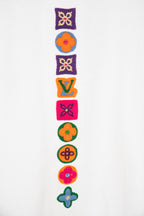 White Louis Vuitton T-shirt back with vertical multicolor flower icons