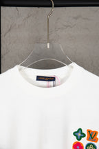 White Louis Vuitton T-shirt neckline with multicolor logo band