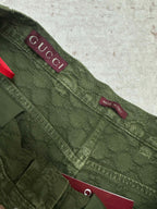 Green Gucci shorts waistband with Gucci logo and Made in Italy label.