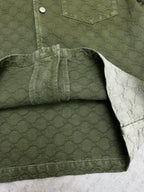 Gucci green shorts with waistband seam and allover monogram pattern, pocket opening