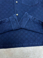 Gucci short-sleeve button shirt with button placket and textured blue fabric