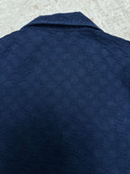 Gucci short-sleeve button shirt back yoke, dark blue textured pattern
