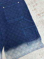 Blue monogram cargo shorts with side flap pocket and light faded hem