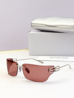 Rectangular burgundy sunglasses with tinted lenses and metallic gold frame hardware