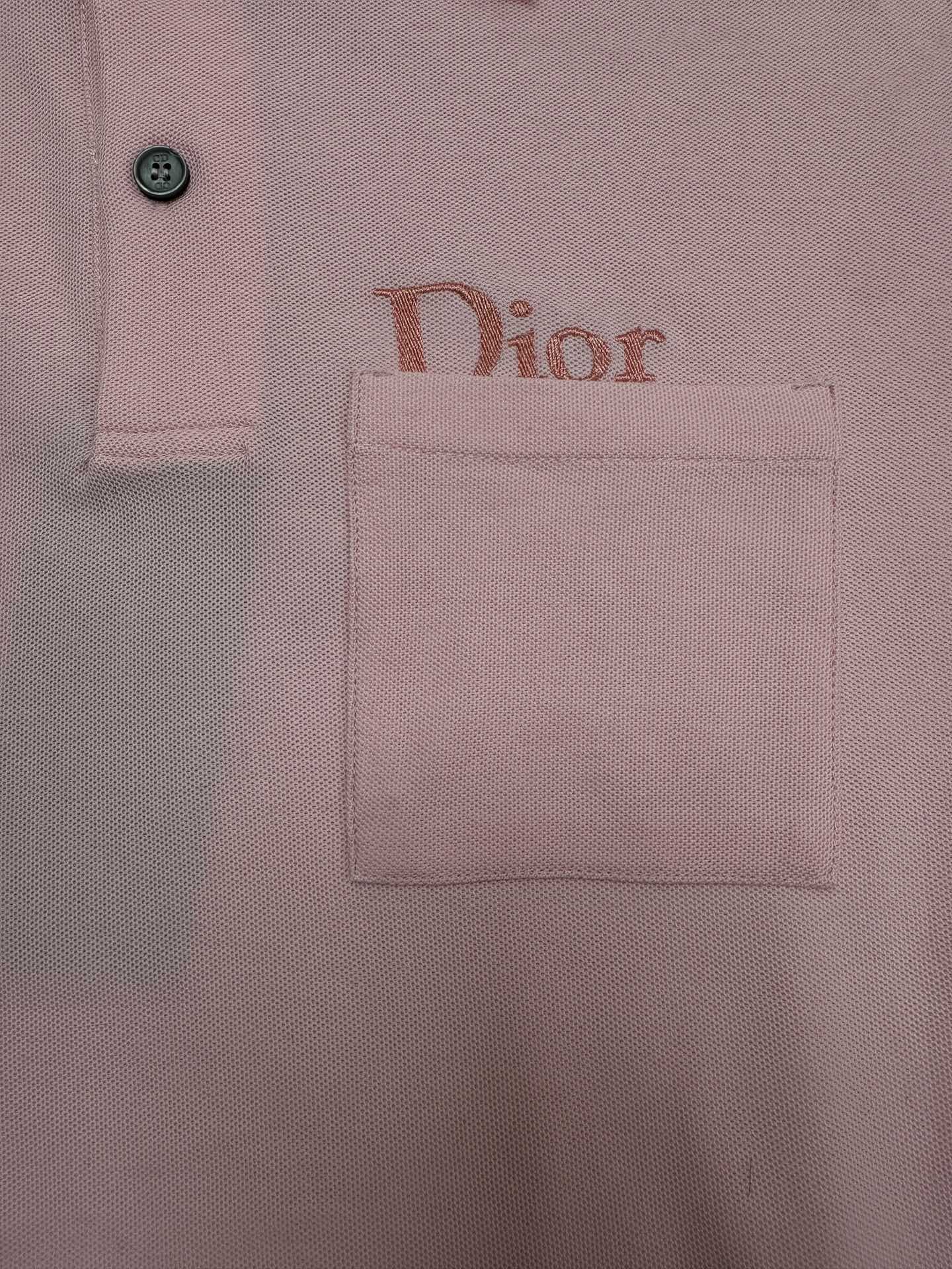 Pink Dior polo shirt logo patch on chest area, with button detail