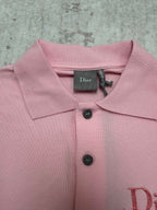 Pink Dior polo shirt collar with button placket and fabric texture detail