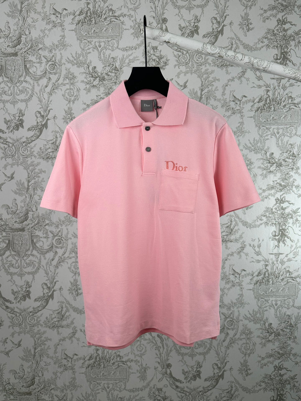 Pink Dior short-sleeve polo shirt with button placket and chest logo