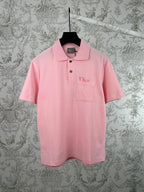 Pink Dior short-sleeve polo shirt with button placket and chest logo