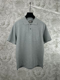 Heather gray short-sleeve polo shirt with button placket and spread collar