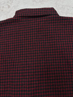 Plaid long-sleeve shirt back with stand collar and dark center button placket