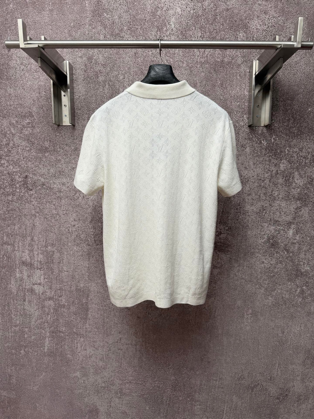 Off-white short-sleeve polo shirt with round back yoke and BALENCIAGA neck label
