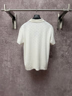 Off-white short-sleeve polo shirt with round back yoke and BALENCIAGA neck label