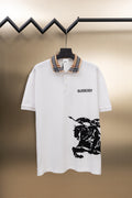White Burberry polo shirt with check-collar and black graphic print