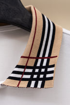 Short-sleeve shirt with Burberry check cuff trim in beige and dark stripes