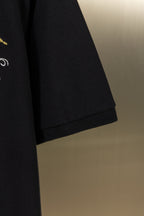 Black polo shirt sleeve in side profile