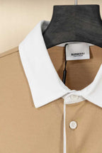 Burberry short-sleeve polo shirt with white contrast collar and button placket