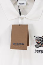 Burberry white polo shirt with hanging product tag at the neckline
