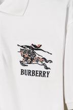 Burberry white polo shirt with embroidered crest and BURBERRY lettering