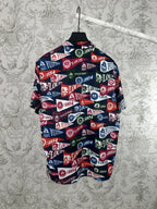 Short-sleeve shirt with multicolor Louis Vuitton logo and crest print, button-front design