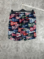 Printed shorts with elastic waistband, multicolor graphic logos and emblems