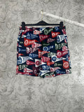 Louis Vuitton printed shorts with elastic waistband, multicolor logo and crest pattern
