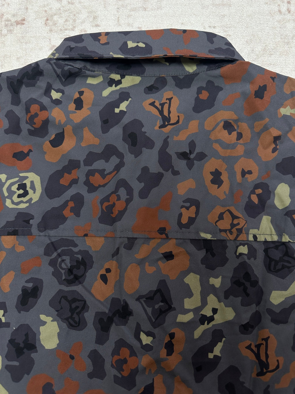 Louis Vuitton short-sleeve shirt back view with multicolor graphic print and collar