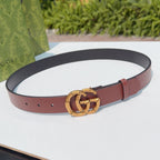 Gucci belt brown leather with gold interlocking G buckle and punched holes