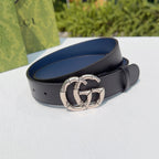 Leather belt with silver double-G buckle, dark brown strap