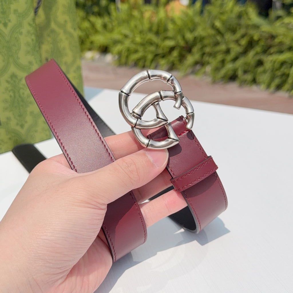 Gucci belt wine red leather with silver clasp buckle and matching keeper strap