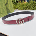 Gucci belt in wine red leather with silver double-G buckle and punched holes
