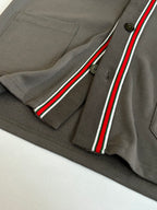 Gucci dark gray shorts with red/green/white stripe trim and button detail