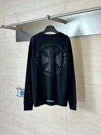 Black long-sleeve top with large back graphic print