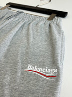 Gray heather shorts with Balenciaga logo embroidery near hem, elastic waistband
