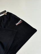 Black drawstring shorts close-up with Balenciaga logo on side