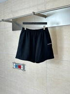 Balenciaga black shorts with elastic waistband and subtle logo on the right side