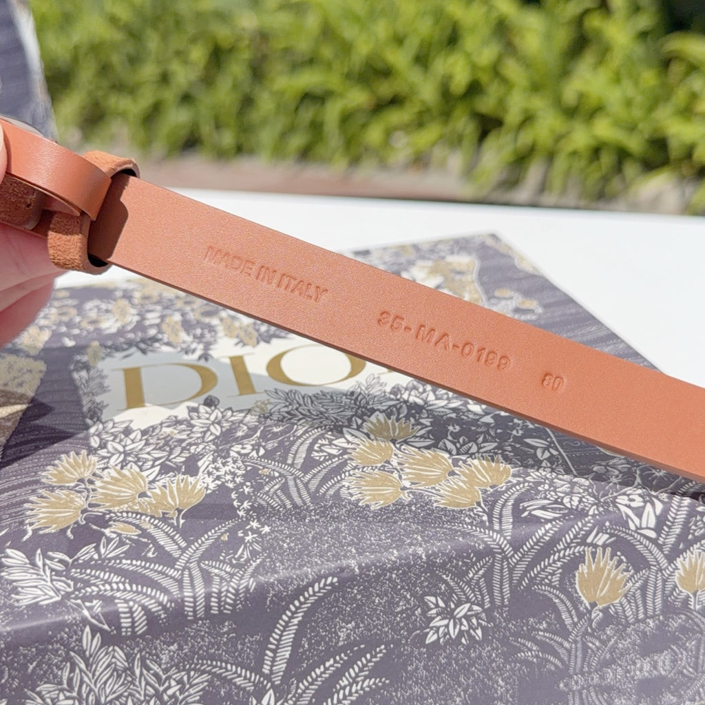 Dior belt tan leather underside with engraved text